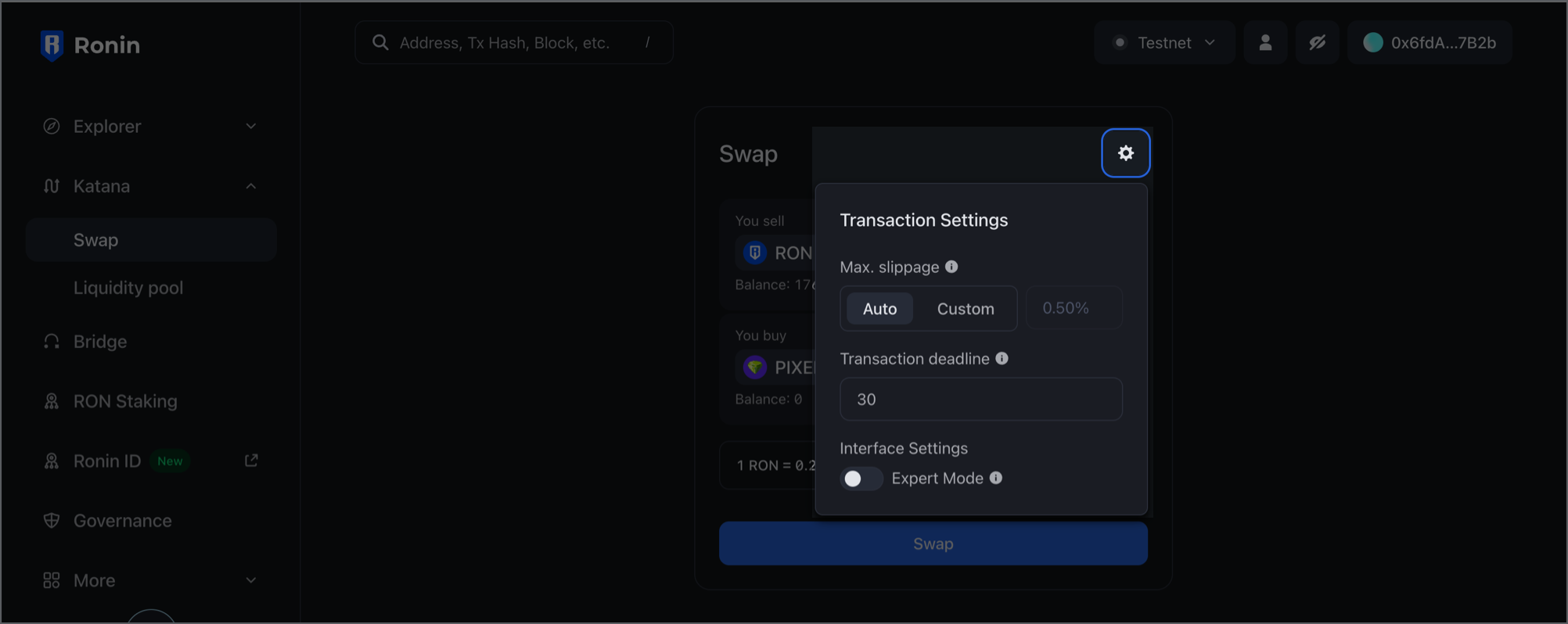 Transaction settings